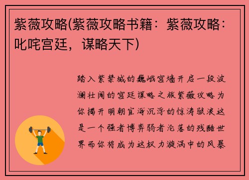 紫薇攻略(紫薇攻略书籍：紫薇攻略：叱咤宫廷，谋略天下)