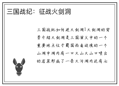 三国战纪：征战火剑洞
