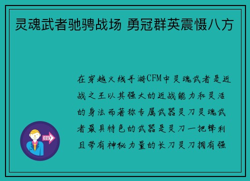 灵魂武者驰骋战场 勇冠群英震慑八方